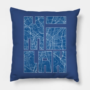 Milan, Italy City Map Typography - Blueprint Pillow