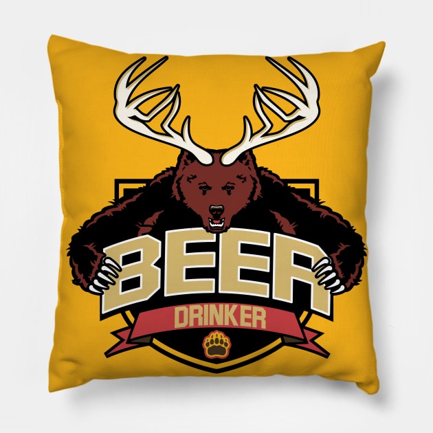 Bear Deer Beer Pillow by Olievera