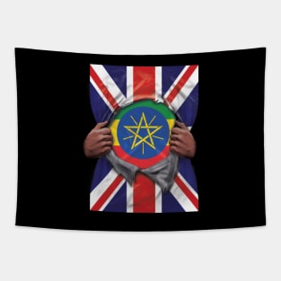 Ethiopia Flag Great Britain Flag Ripped - Gift for Ethiopian From Ethiopia Tapestry