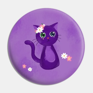 Purple cat with hazard and blue eyes Pin