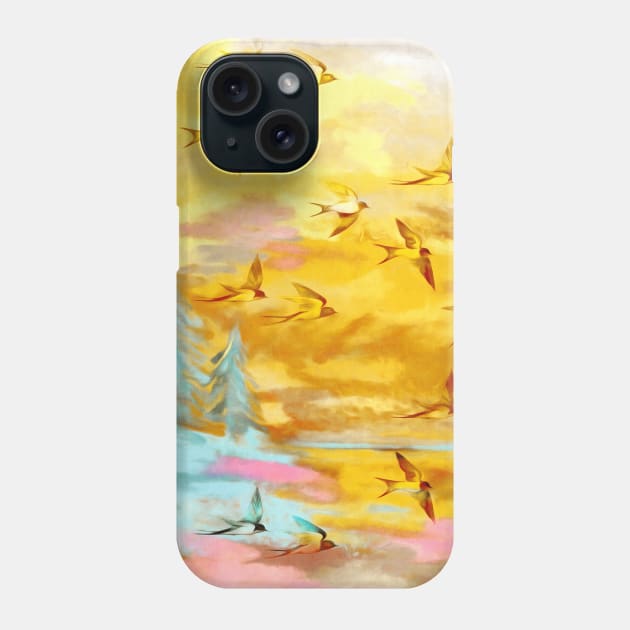 Abstract Landscape with Swallows at Sunset Phone Case by micklyn