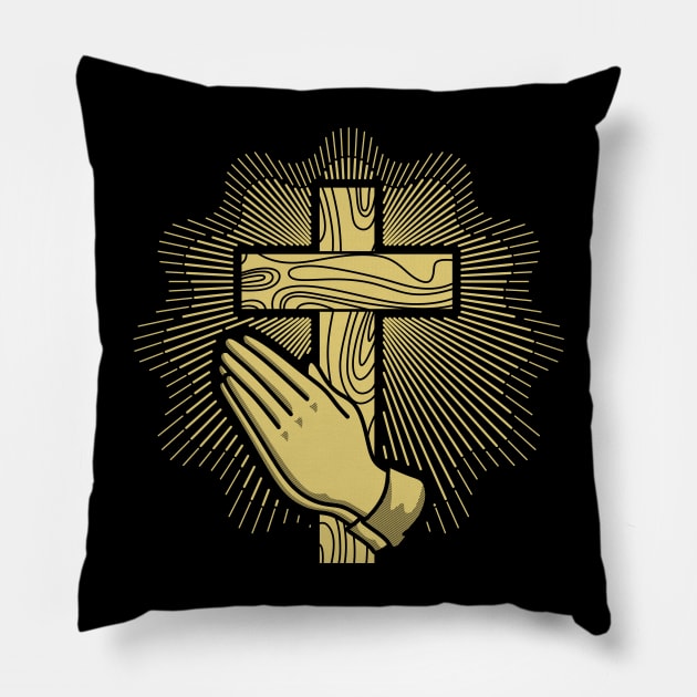 Cross of the Lord Jesus Christ and hands in prayer Pillow by Reformer