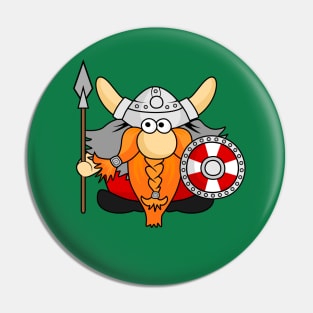 Funny Little Viking Warrior Cartoon Illustration Pin