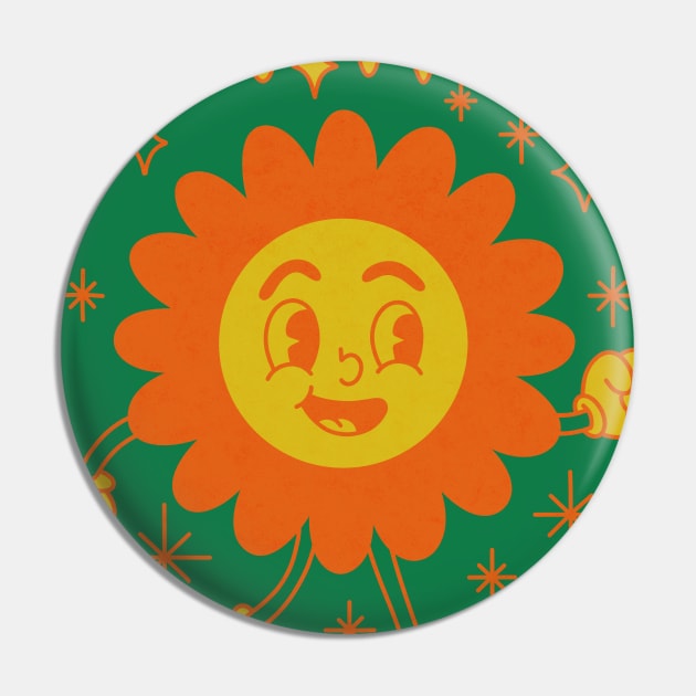 Run Wild Retro Flower Adorable Cartoon Pin by Trippycollage