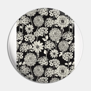 Black and White Neck Gator Black and White Dahlias and Daisies Pattern Pin