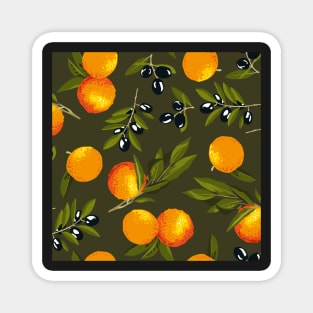 Olives and oranges on green Magnet