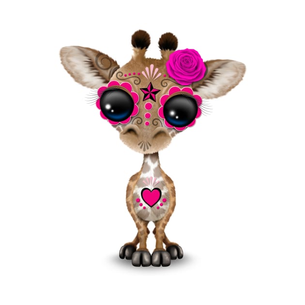 Pink Day of the Dead Sugar Skull Baby Giraffe by jeffbartels