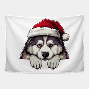 Christmas Peeking Alaskan Malamute Dog Tapestry