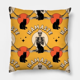 Yoga Namaste Black Cat Pattern in yellow Pillow