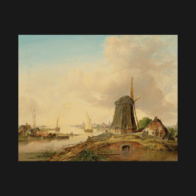 A River Landscape with a Windmill by Jan van Os by Classic Art Stall