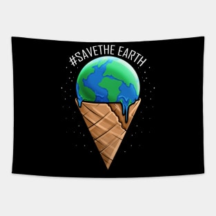 Ice Cream Cone With Melting Ice Cream Ball For Earth Day Tapestry