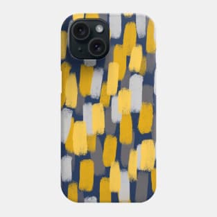 Abstract Grey and Mustard Yellow Paint Brush Effect on Navy Blue Phone Case