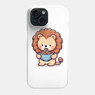 Cute lion Holding a bowl of ramen. Phone Case