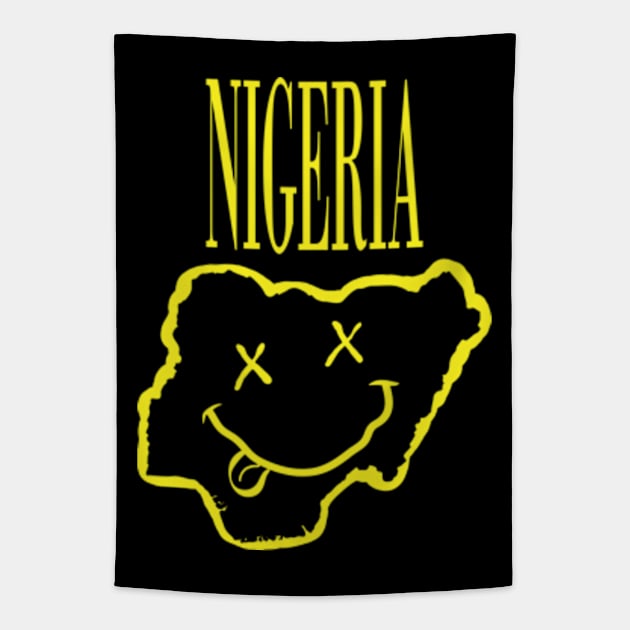 Vibrant Nigeria x Eyes Happy Face: Unleash Your 90s Grunge Spirit! Tapestry by pelagio