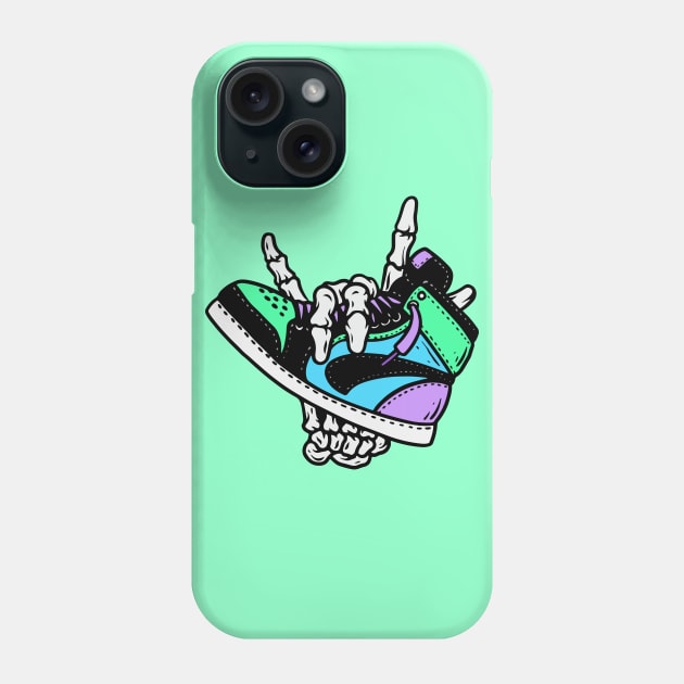 Retro High Top Sneaker in the Hands of a Skeleton Phone Case by SLAG_Creative