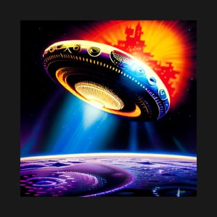 Alien Spacecraft  – Trippy Retro UFO 141 T-Shirt