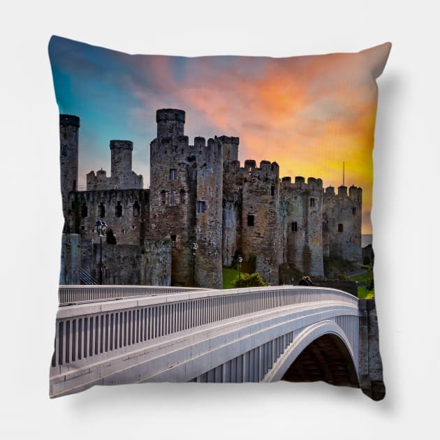 Conwy Castle Wales Pillow by Adrian Evans Photography