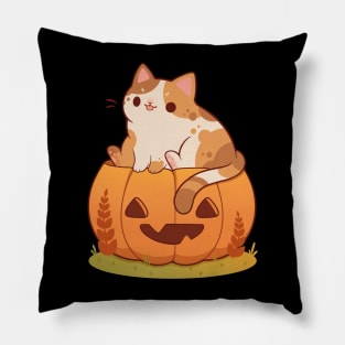 Orange pumpkin cat Pillow