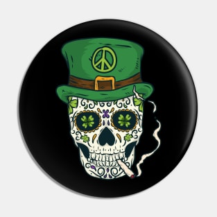 Cool Boho Sugar Skull Saint Patrick's Day Pin