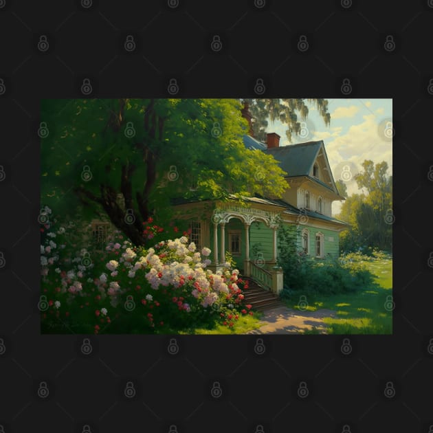 Traditional Russian House Estate in the Countryside Landscape Painting Room Decor Wall Art "Where the Granny Lives" by The Fata Morgana