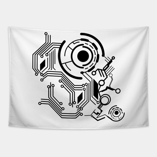 Black Electronic Circuit Board Tapestry by euglenii