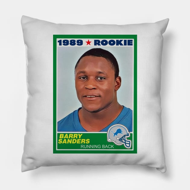 Retro Barry Sanders Rookie Card Pillow by darklordpug