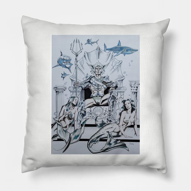 King of Atlantis Pillow by Cryptid Kitty