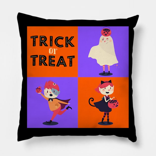 Trick Or Treat Halloween Fun Pillow by TJWDraws