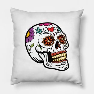 Colorful Calavera Day Of The Dead Sugar Skull With Flowers Pillow