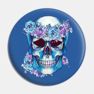 floral crown and skull, Human anatomy, bones, blue roses and chrysanthemums Pin