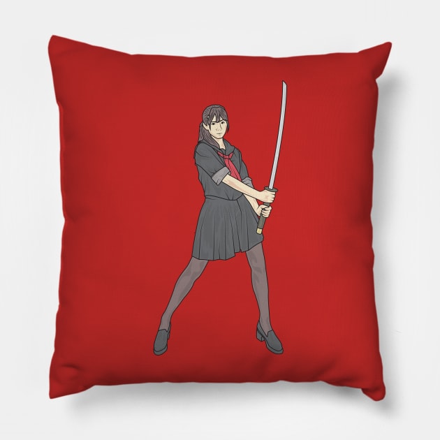 Katana Schoolgirl Pillow by crissbahari