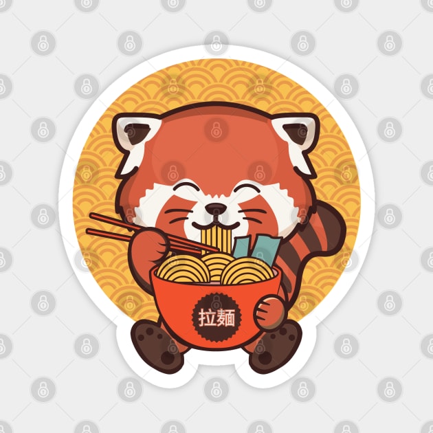 Kawaii Red Panda Eating Ramen Magnet by Bruno Pires