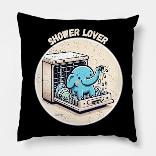 Sweet Animals: The Elephant Is A Shower Lover - Cute Pinguin - A Funny Silly Retro Vintage Style Pillow