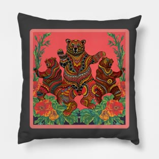 Dancing Bears & Scarlet Begonias Pillow