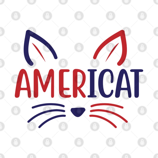 Americat Cat Face Fourth Of July American USA Flag by BeHappy12