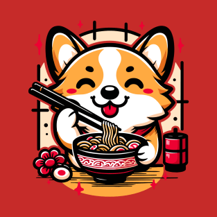 Corgi's Ramen Feast: Chopstick Master in Kawaii World T-Shirt