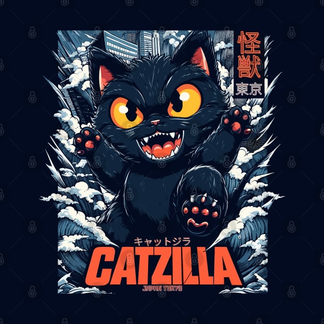 Kaiju Catzilla in japan tokyo by TomFrontierArt