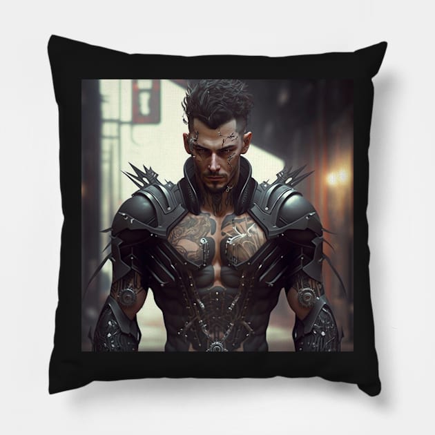 Cyberpunk Cybernetic Assassin Pillow by AICreateWorlds