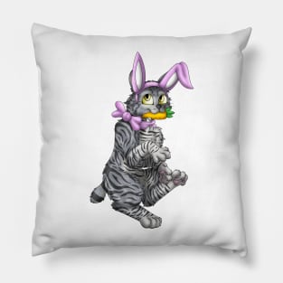 Bobtail BunnyCat: Grey Tabby (Pink) Pillow