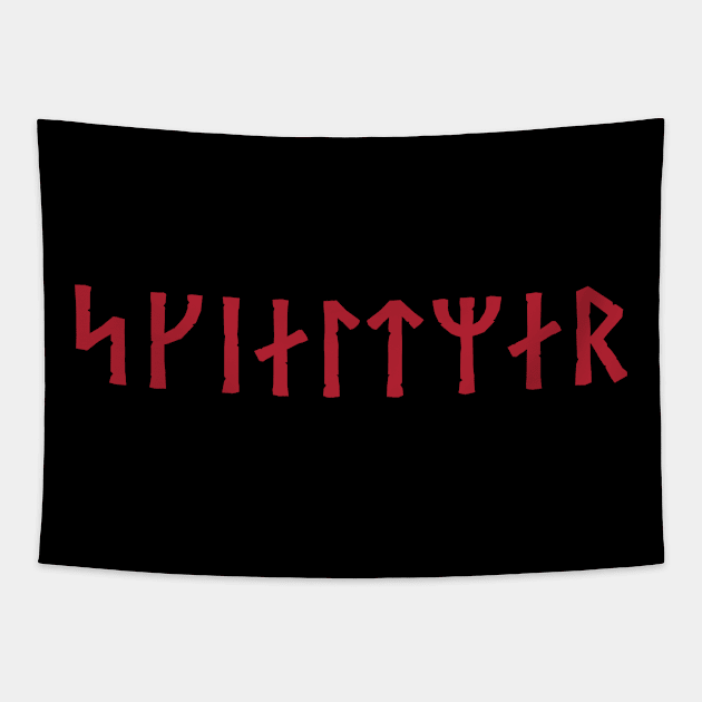 viking shieldmaiden norse futhark runes red Tapestry by Blue Pagan