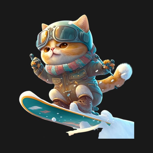 Cat on a Snowboard by Cute Animal Sticker