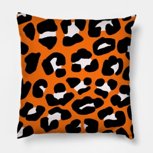 Orange and Black Leopard Spots Print Pattern Pillow