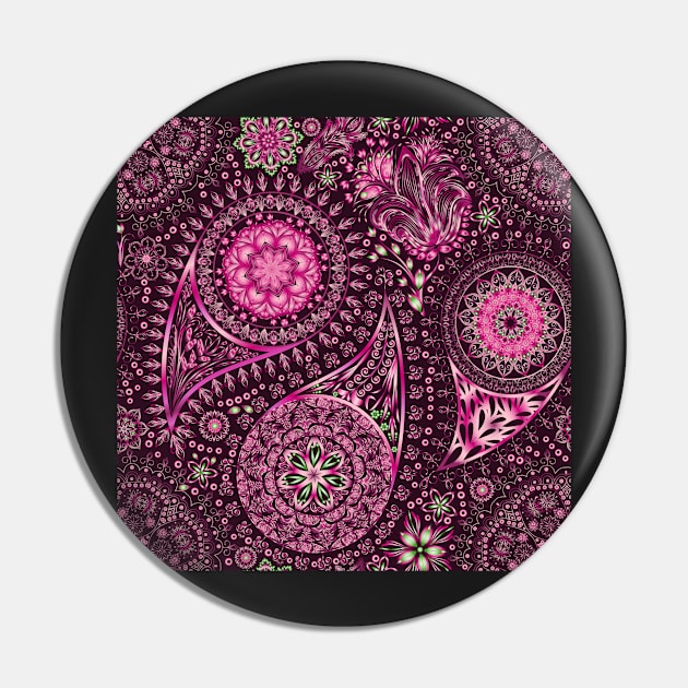 Ornate Pink Paisley Pin by CeeGunn