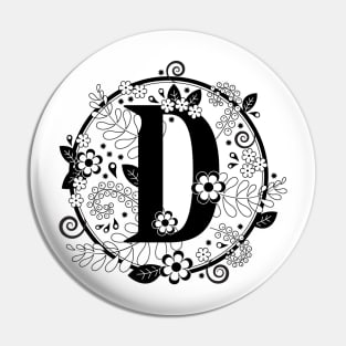 Black and White D Initial Pin