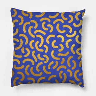 Indigo Blue Gold colored abstract lines pattern Pillow