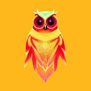 Vivid Red and Yellow Symmetrical Owl T-Shirt