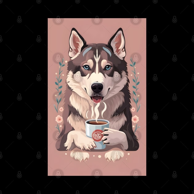 Siberian husky with hot coffee by Spaceboyishere