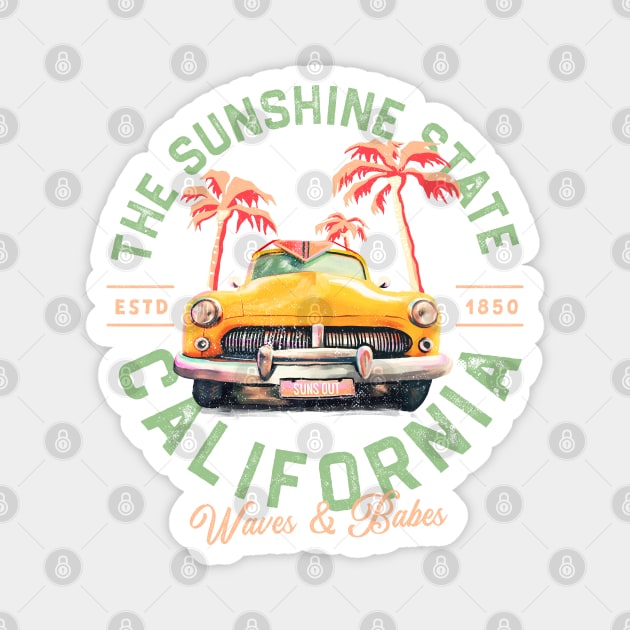 Vintage California Surf & Summer Travel Art Magnet by The Whiskey Ginger