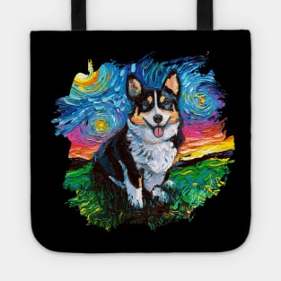 Tri Color Corgi Night with border Tote