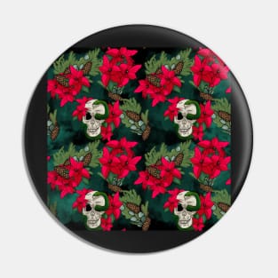 Gothic Pagan Holiday Skulls, Snakes, and Poinsettia Black and Evergreen Pin